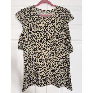 Leopard Print Top with Ruffle Sleeve, Pocket  (Size 2XL)